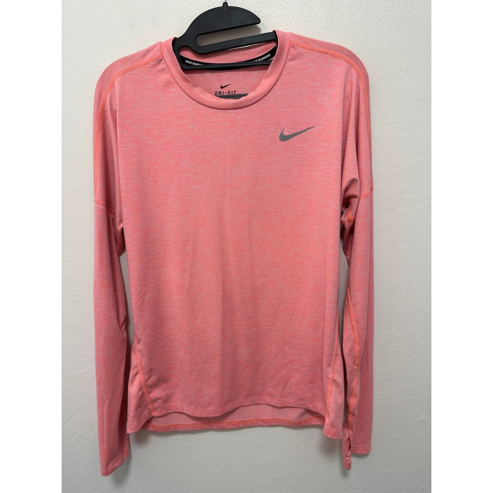 Nike Dri-FIT Running Top Long Sleeve Shirt Women's Size S Coral Pink Thumb Holes